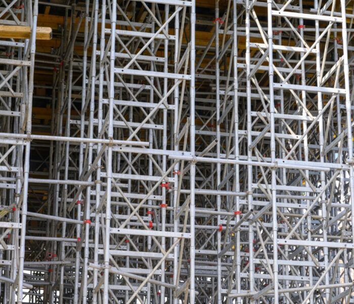 Cuplock scaffolding load capacity shown on Bladez steel scaffolding at a Pune construction site